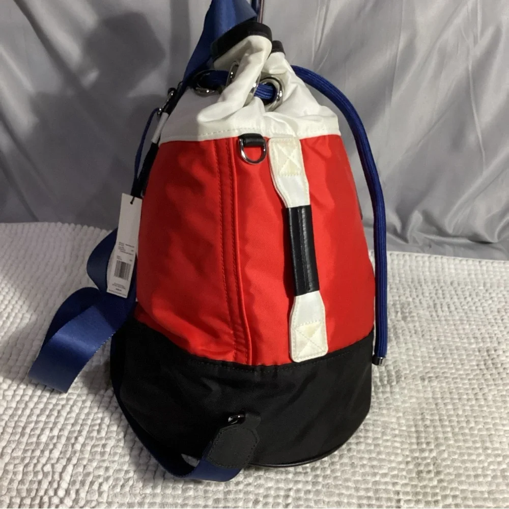 Marc Jacobs Red White Black Unisex Sport Nylon Bucket Sling Duffle Backpack NEW
